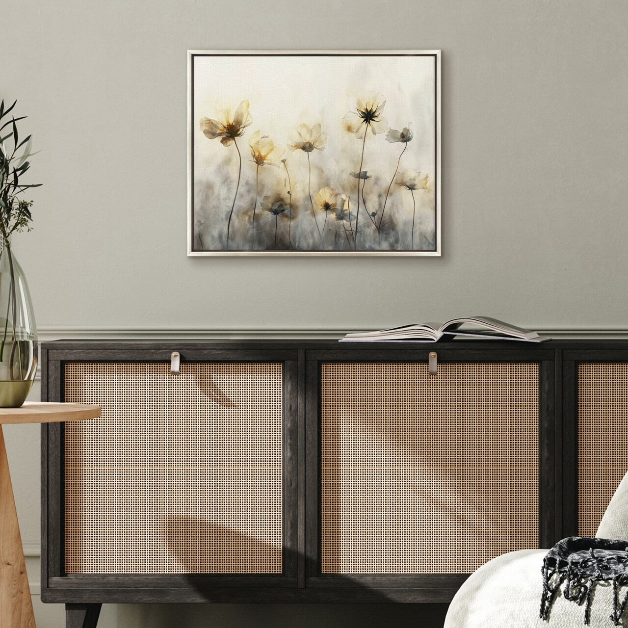 Americanflat Floral Canvas Wall Art Featuring Soft Yellow and Beige Flowers with Grey and Cream Tones - Modern Wall Art